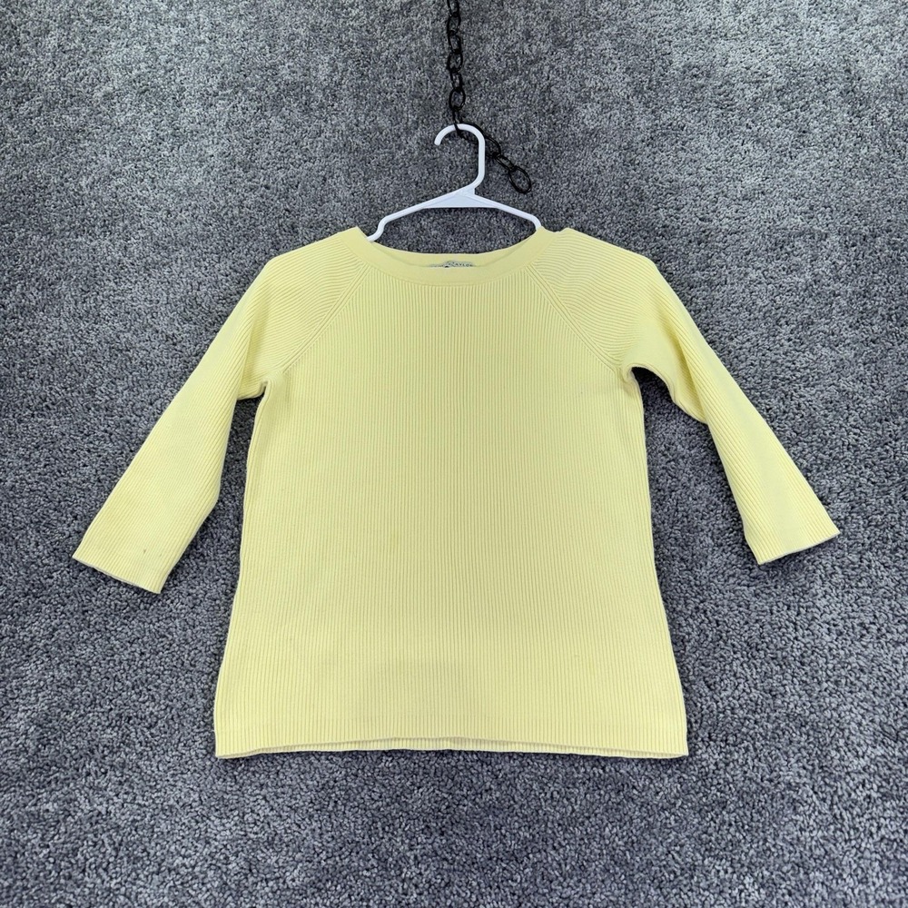 Lord & Taylor Top Womens PM Yellow 3/4 Sleeve Ribbed Knit Petite Casual
